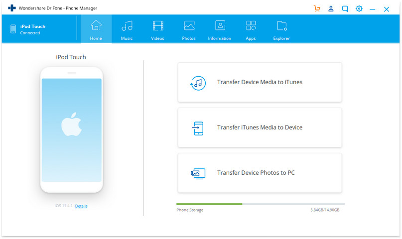 Trasferire musica da Windows Media Player su iPod usando dr.fone - Transfer (iOS)