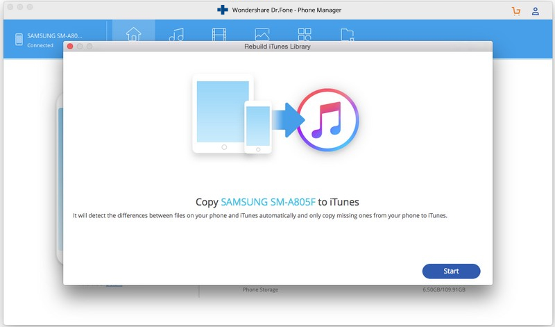 wie kann man musik von Android auf iTunes uebertragen-start klicken