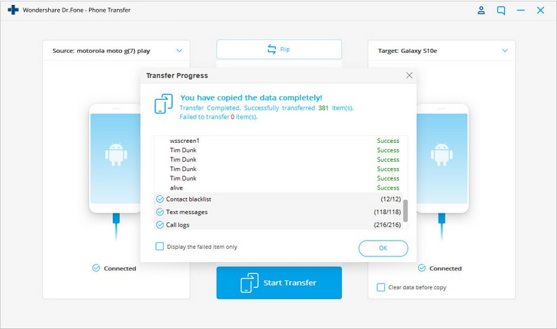 trasferire dati da Acer to other Android finished