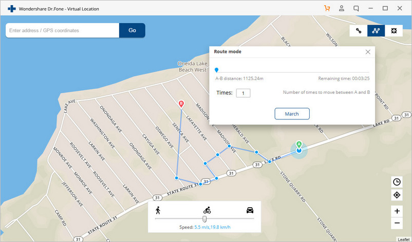 simulate movement in route mode