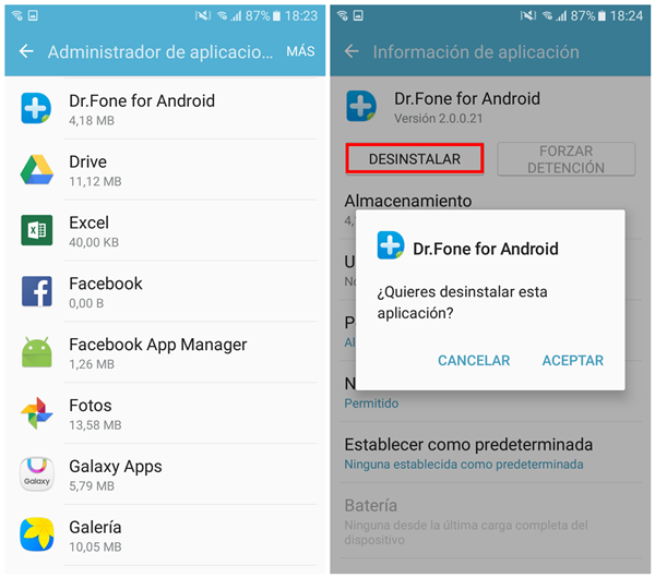 Desinstalar Apps Android