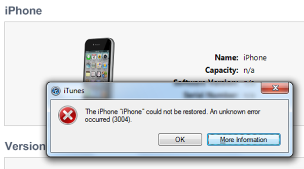 qué es el error 3004 de iTunes