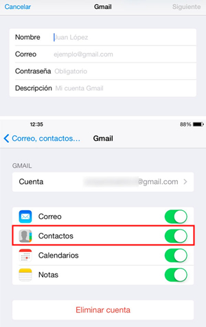 pasar contactos de iPhone a Android con Gmail