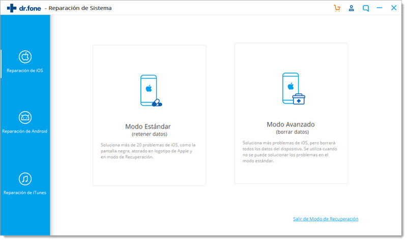 selecciona modo estándar para downgrade de ios