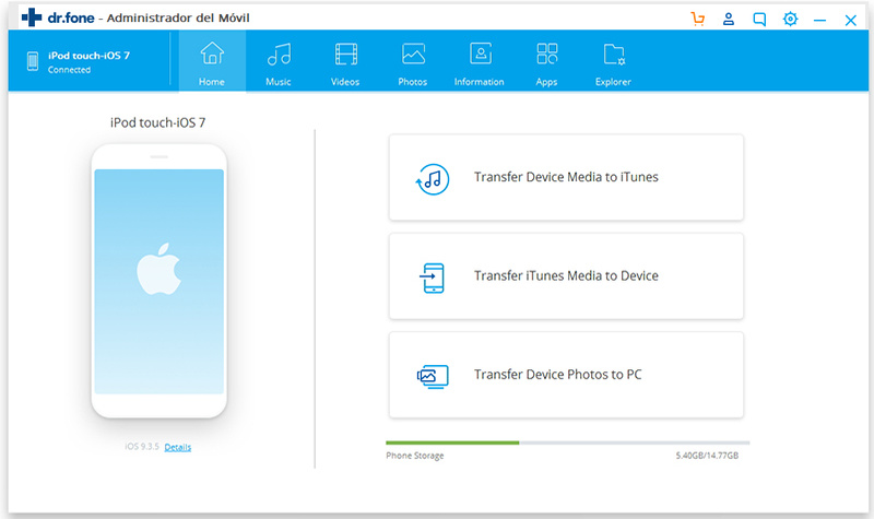 Transfiere música desde el iPod classic a iTunes - Copia el dispositivo Apple a iTunes
