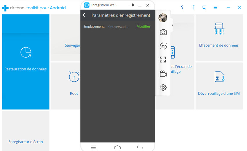 enregistreur d'écran Android - changer les paramètres d'enregistrement