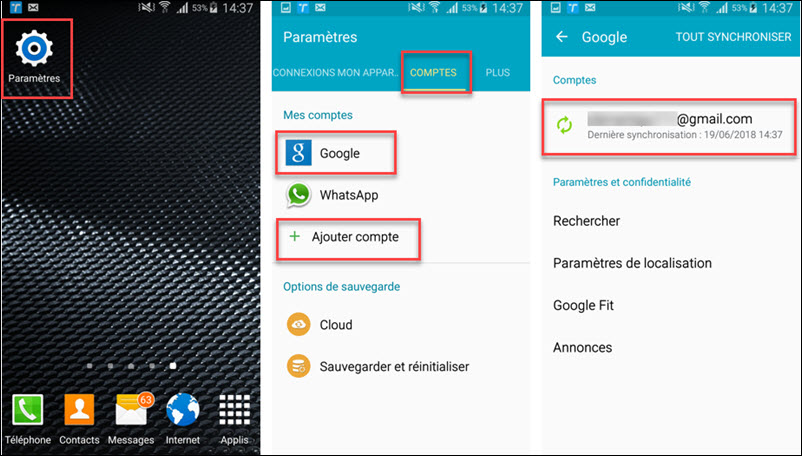transferer contacts android