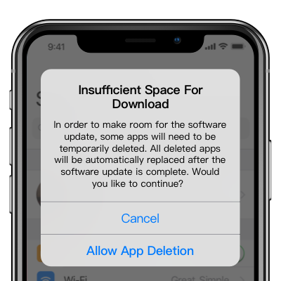 Problème avec iOS 12/iOS 13 beta - pas assez de place