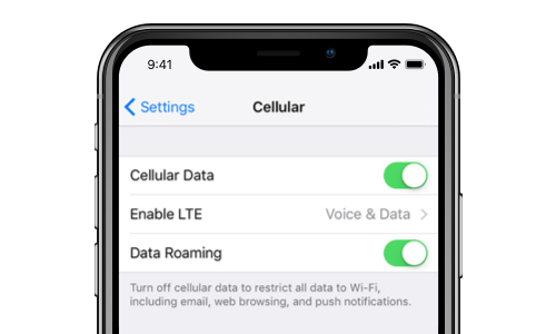 Problème avec iOS 12 - exception pour les données cellulaires