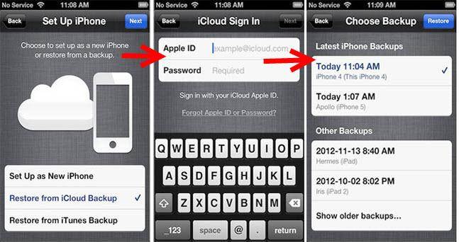 restore iOS from iCloud backup