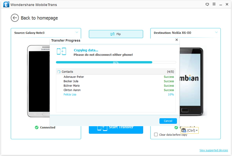 Transfer Contacts from Android to Nokia in 1 Click