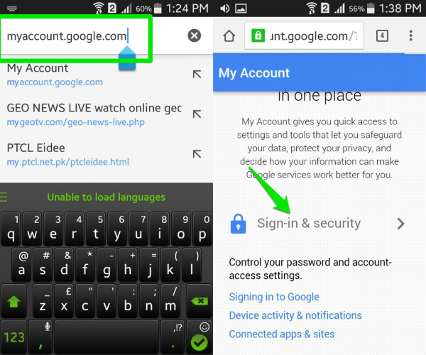 reset Gmail password on Android