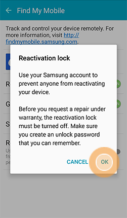 Samsung-Reaktivierungssperre bestätigen