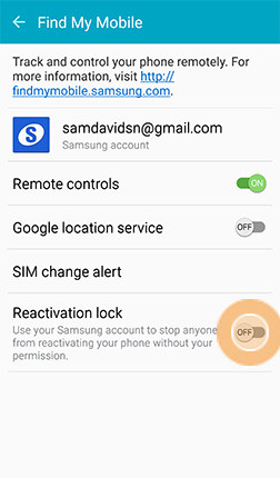 how to enable Samsung reactivation lock
