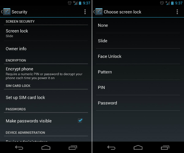 disable lock screen android