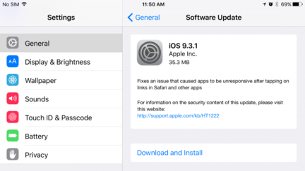 iOS 9.3 Update Fails to Work