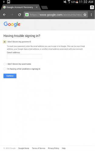 android Google forgot password