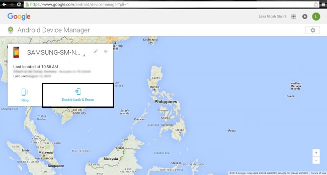 Appareil Android Device Manager localisé