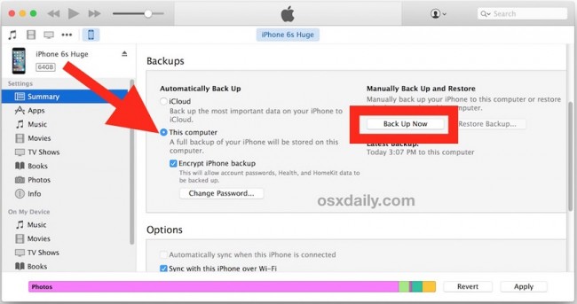 使用iTunes将iPad文件备份到外部硬盘驱动器