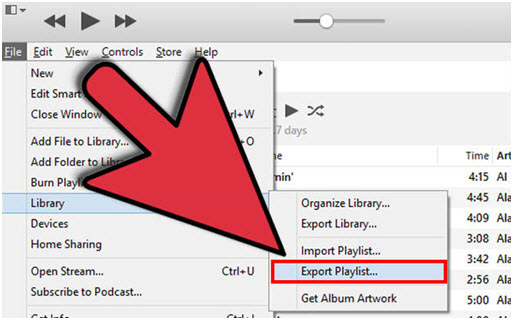 Esportare la Playlist di iTunes con File Musicali Tramite iTunes- Scegliere Esporta Playlist