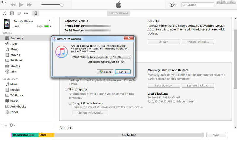 restaurar contatos do backup do itunes