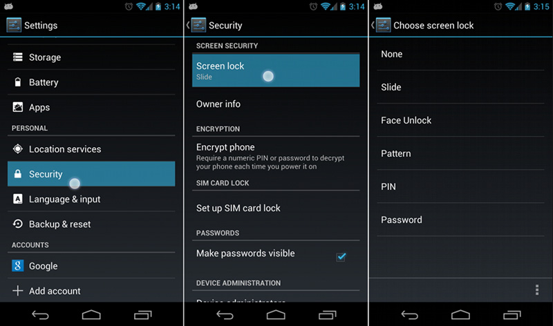 disable screen lock android