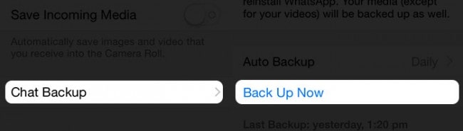 click Back Up Now to start a backup of WhatsApp photos and videos