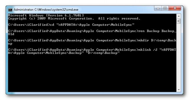 how to change itunes backup location windows 8.1