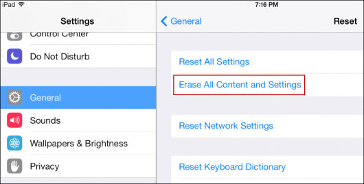 Erase all content and all settings