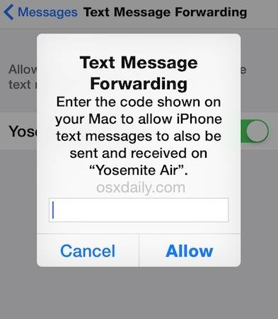 forward text messages from iphone to mac