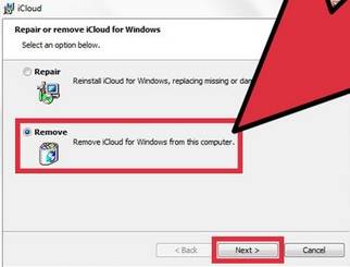 diese Option auswählen, um iCloud auf Windows-Computern zu entfernen