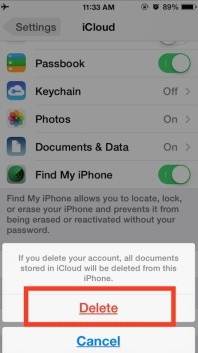 confirmer la suppression du compte iCloud sur iPhone et iPad