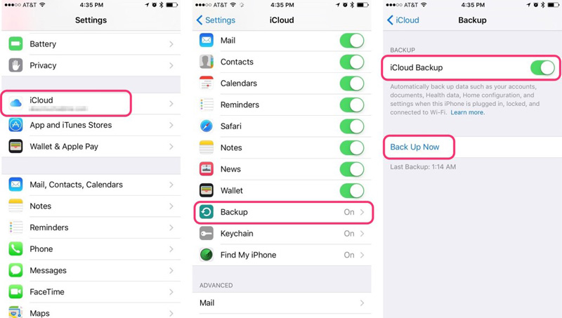 how to backup iphone to icloud in ios 9