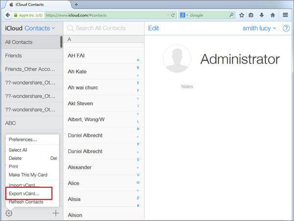 Export iCloud contacts to Computer