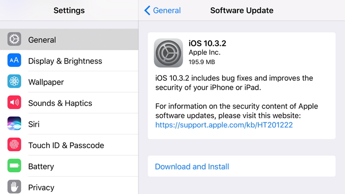 aggiorna la versione iOS per riparare lo spazio insufficiente per ripristinare il backup di iPhone