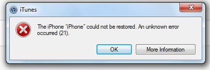 如何修复iTunes错误21