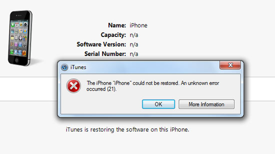 o iphone não pode ser restaurado