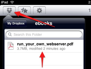 使用Dropbox将PDF从PC传输到iPad  - 单击电子书上的Dropbox按钮 