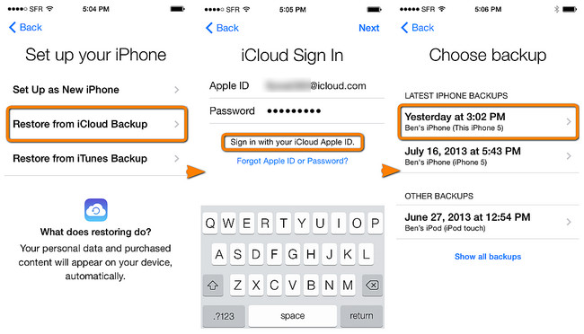 restore iOS from iCloud backup