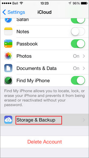 eseguire il backup dei contatti iPhone con iCloud - passaggio 2