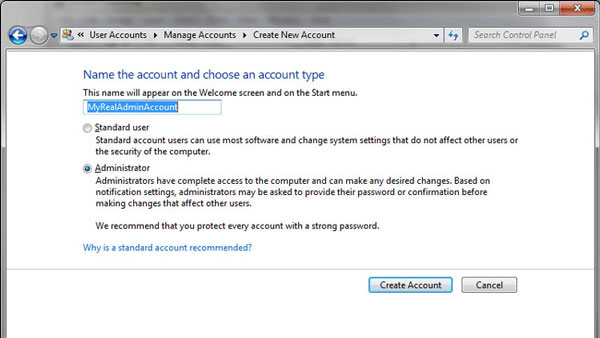 Create new administrator account