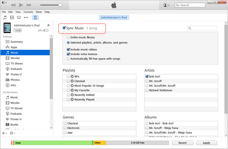 Transferir MP3 para iPad com iTunes: Sincronizar iPad com iTunes