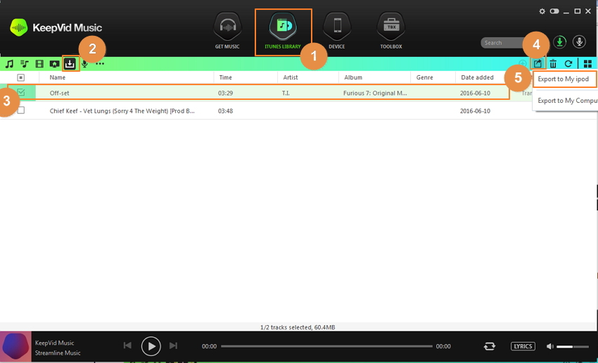 Ottieni musica gratuita per iPod Touch/Nano/Shuffle utilizzando Keepvid Music-Clicca l'icona Esporta