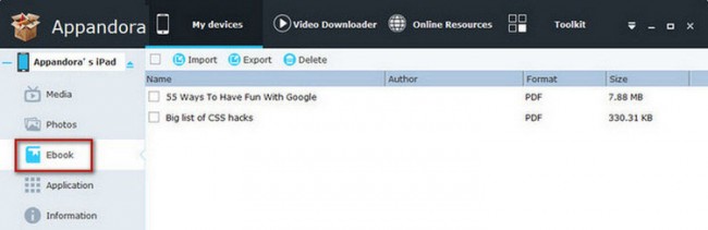 Transfer PDF from iPad to PC using Appandora - Select PDF Files
