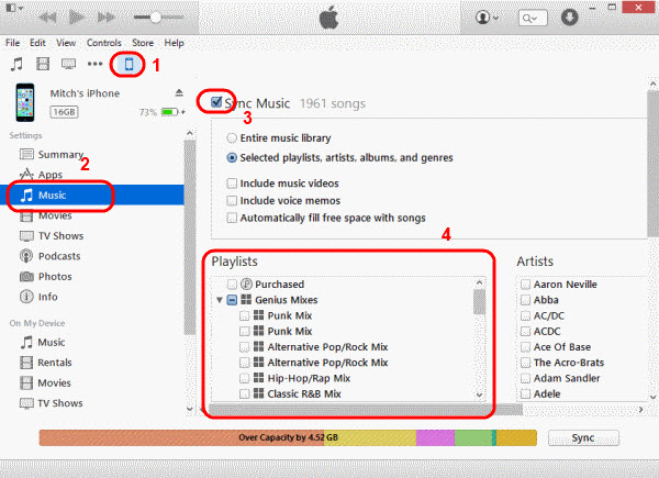 come trasferire le playlist da iTunes a iPhone- Opzione 1