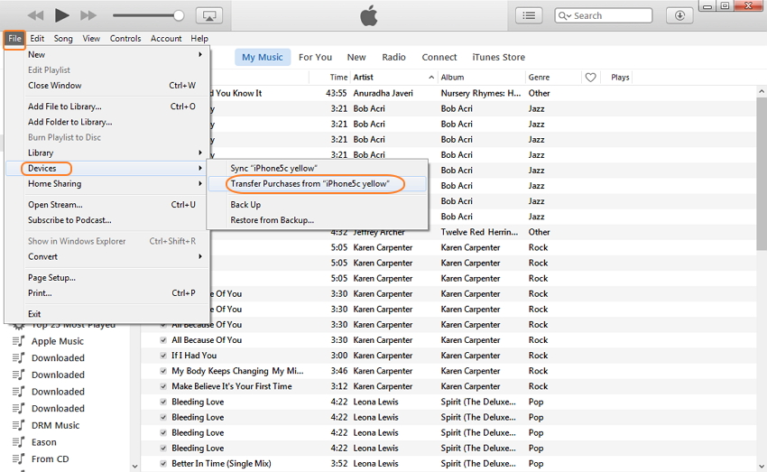 انقل المشتريات من iPhone إلى iTunes من متجر iTunes
