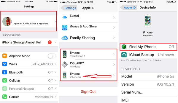 disable find my iphone online