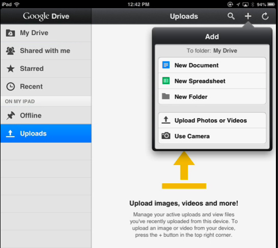 Transfira fotos do iPad para o PC usando o Google Drive - Escolha as Fotos